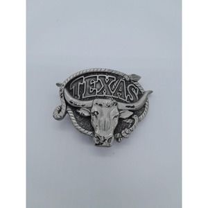 Vintage 1980 TEXAS Longhorn Brass Metal Western Rodeo Belt Buckle Great American